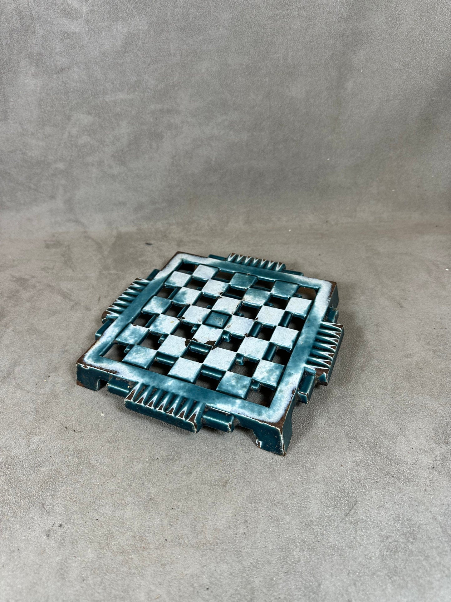 Vintage Art Deco Green Cast Iron Trivet Made in France 1960s