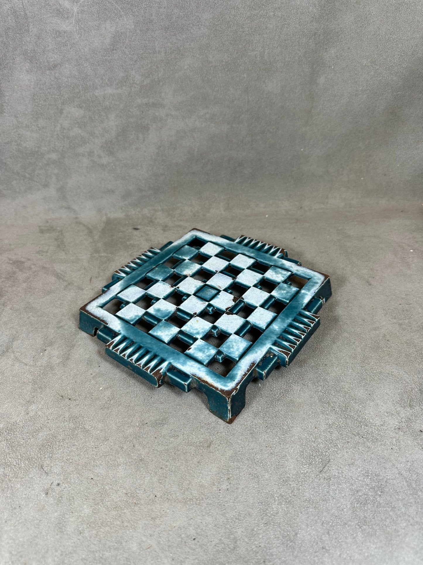 Vintage Art Deco Green Cast Iron Trivet Made in France 1960s