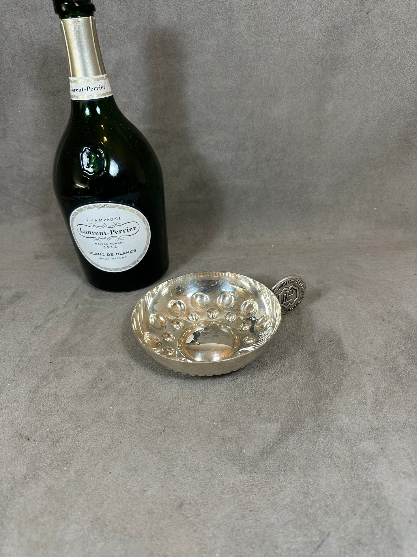 RARE Tastevin XXL en metal argenté champagne Laurent-Perrier vintage made in France