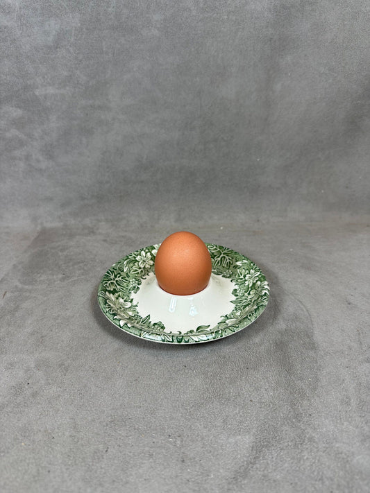 Antique earthenware egg cup with foliage decoration from the 1960s