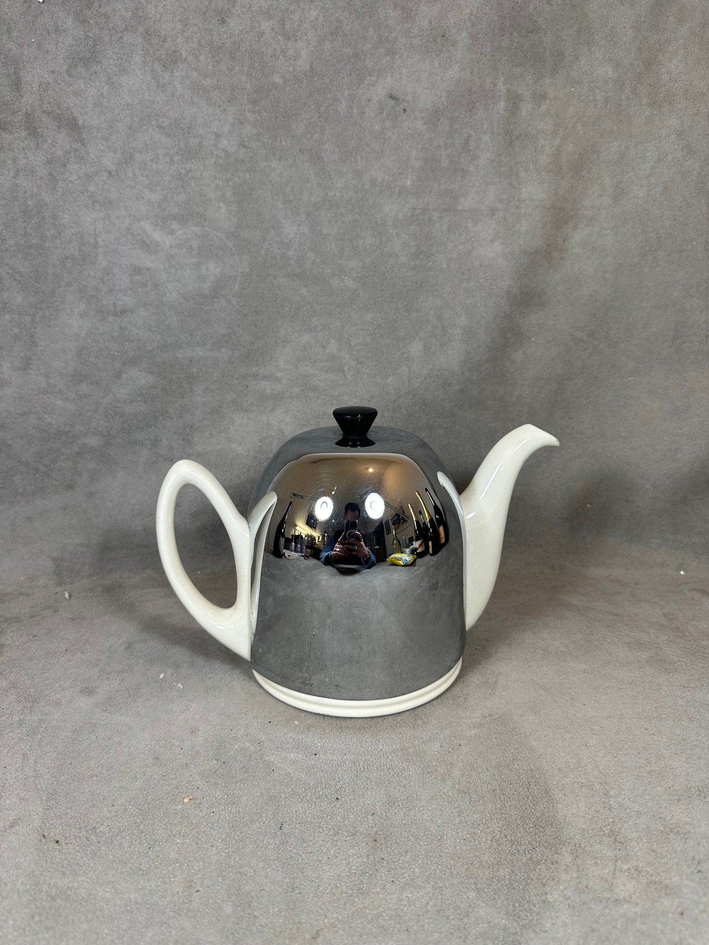 RARE SALAM teapot by Guy Degrenne in metal and white ceramic vintage 1980