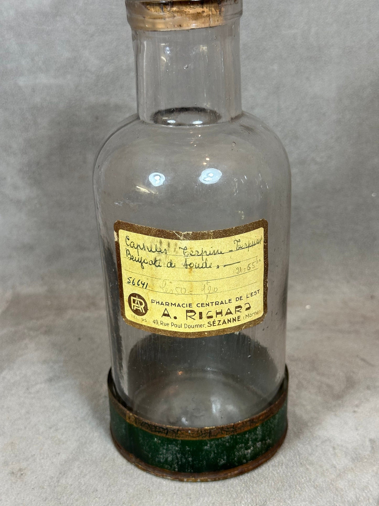 Pot à pharmacie ancien en verre " Pharmacie Centrale de l'Est " vintage Made in France 1900
