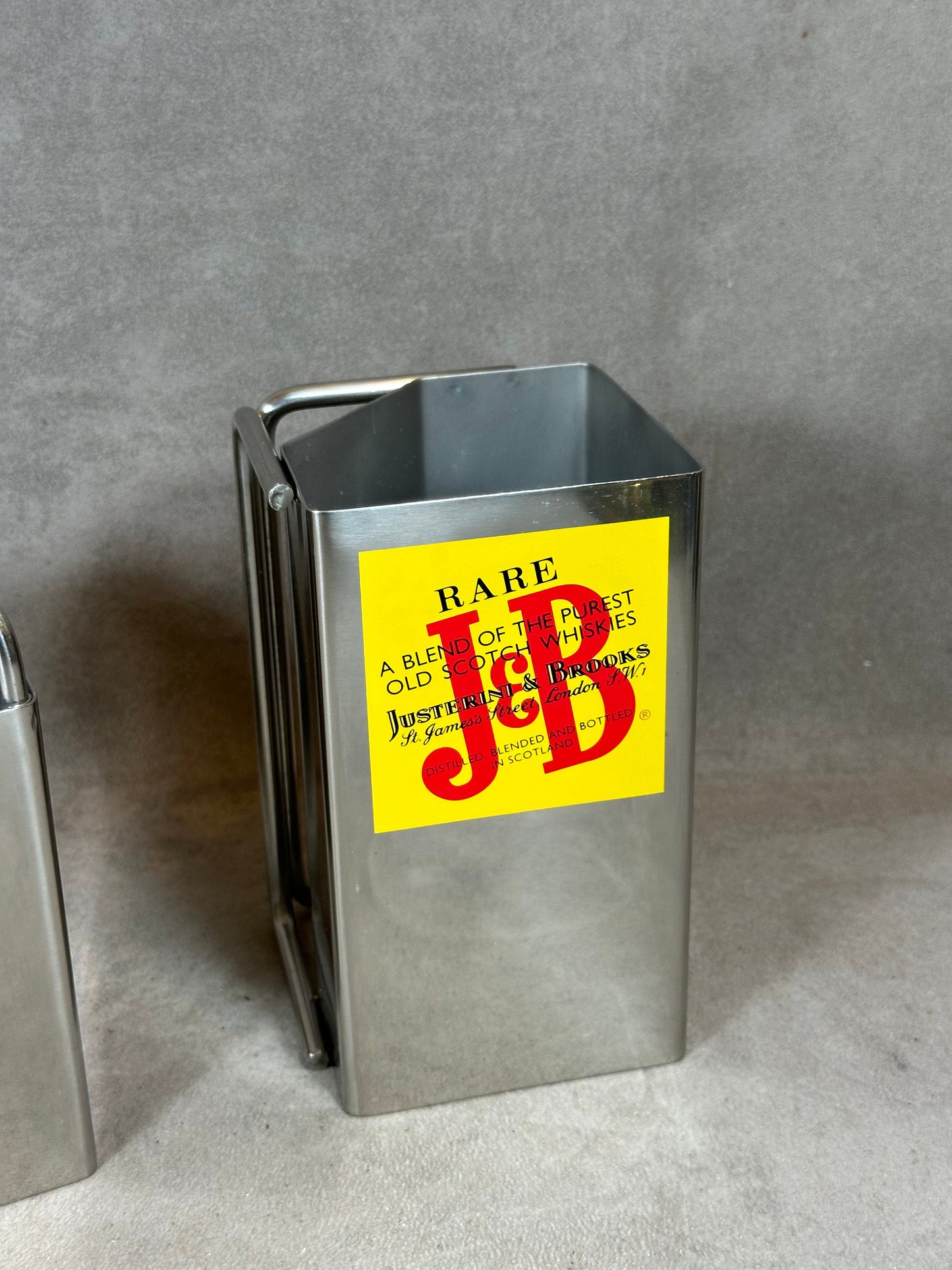 Lot of a vintage J&amp;B Scotch Whisky steel ice bucket advertising jug Made in France