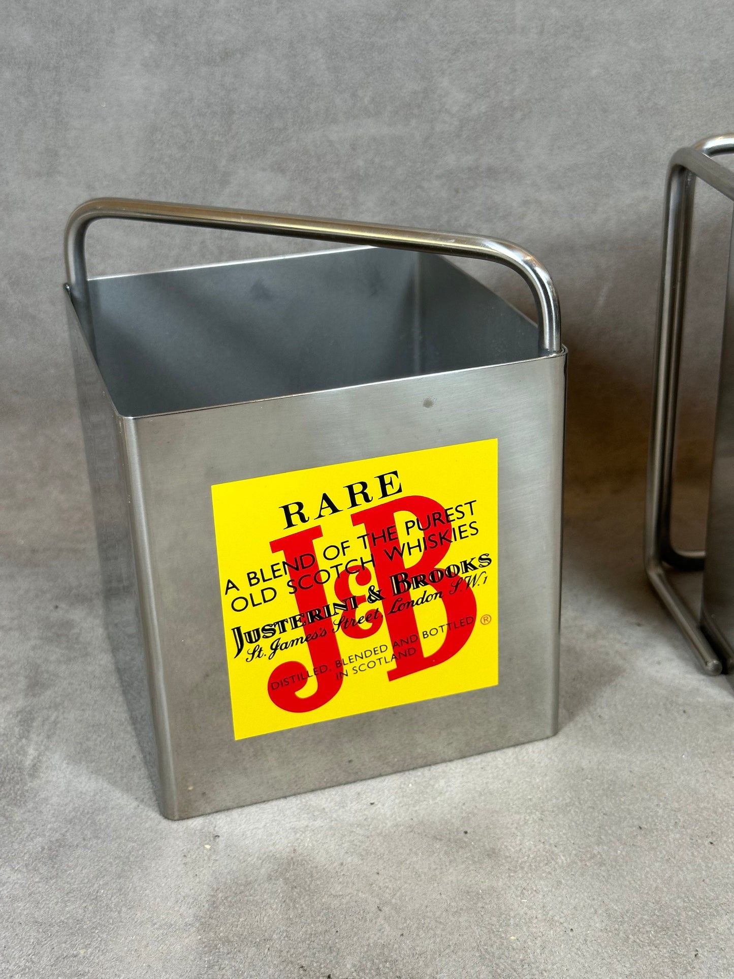 Lot of a vintage J&amp;B Scotch Whisky steel ice bucket advertising jug Made in France