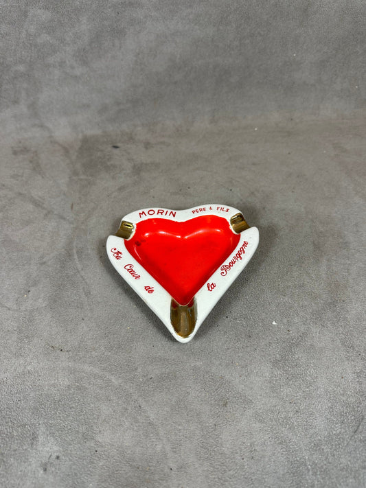 RARE Vintage red and white Morin Pere &amp; Fils heart-shaped ashtray Made in France Moulin des Loups 1960s