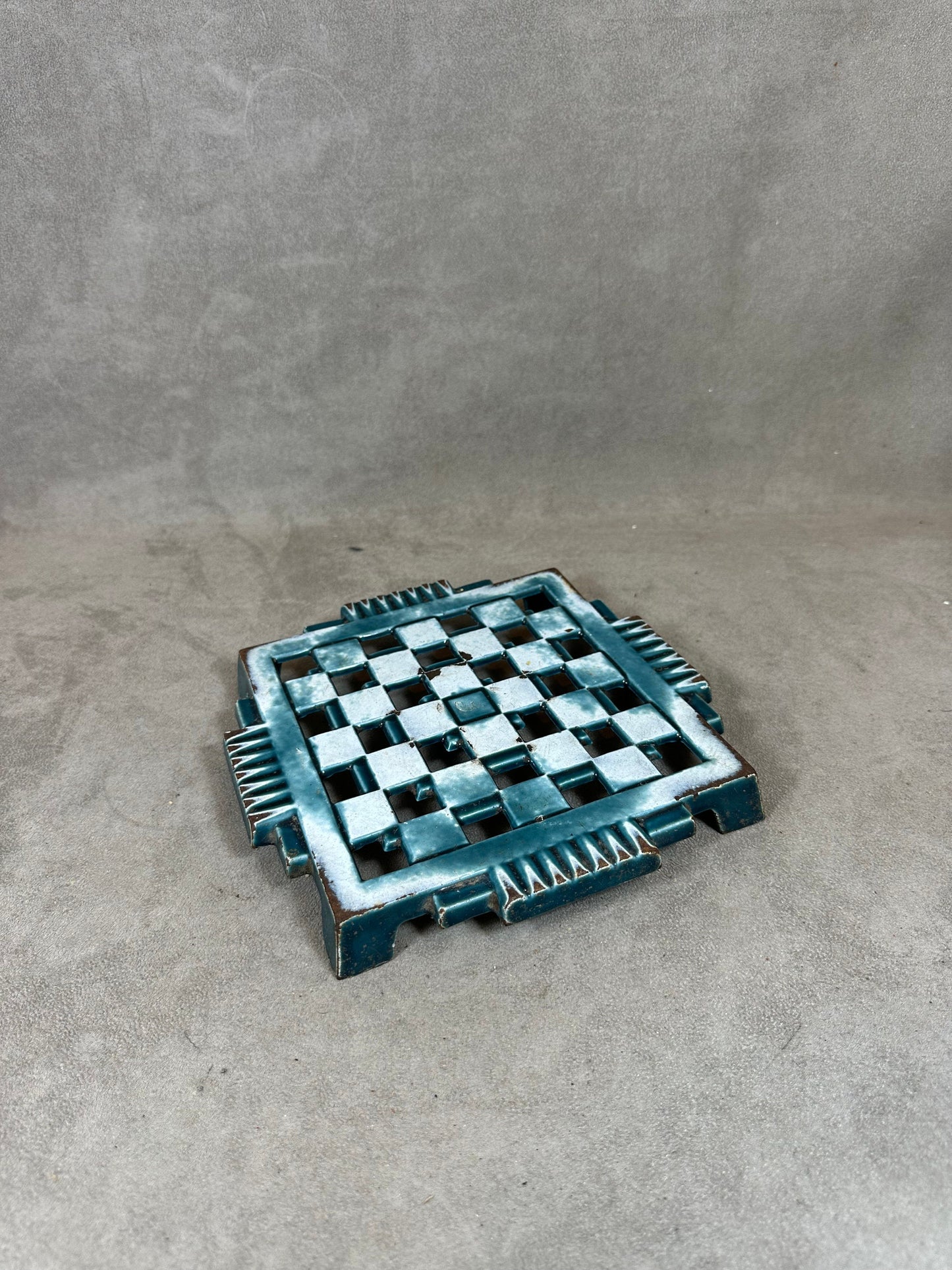 Vintage Art Deco Green Cast Iron Trivet Made in France 1960s