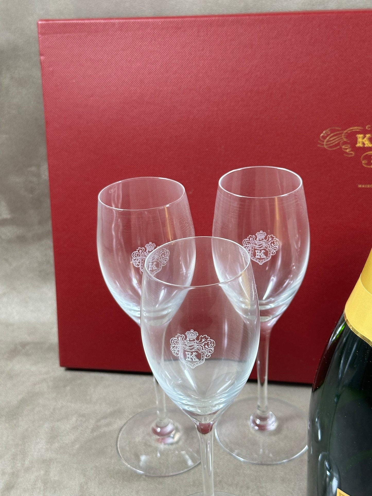 VERY RARE Lot de 6 Verres KRUG Gravés | Coffret Original | Verres à Champagne Vintage Reims | Barware Luxe Collection