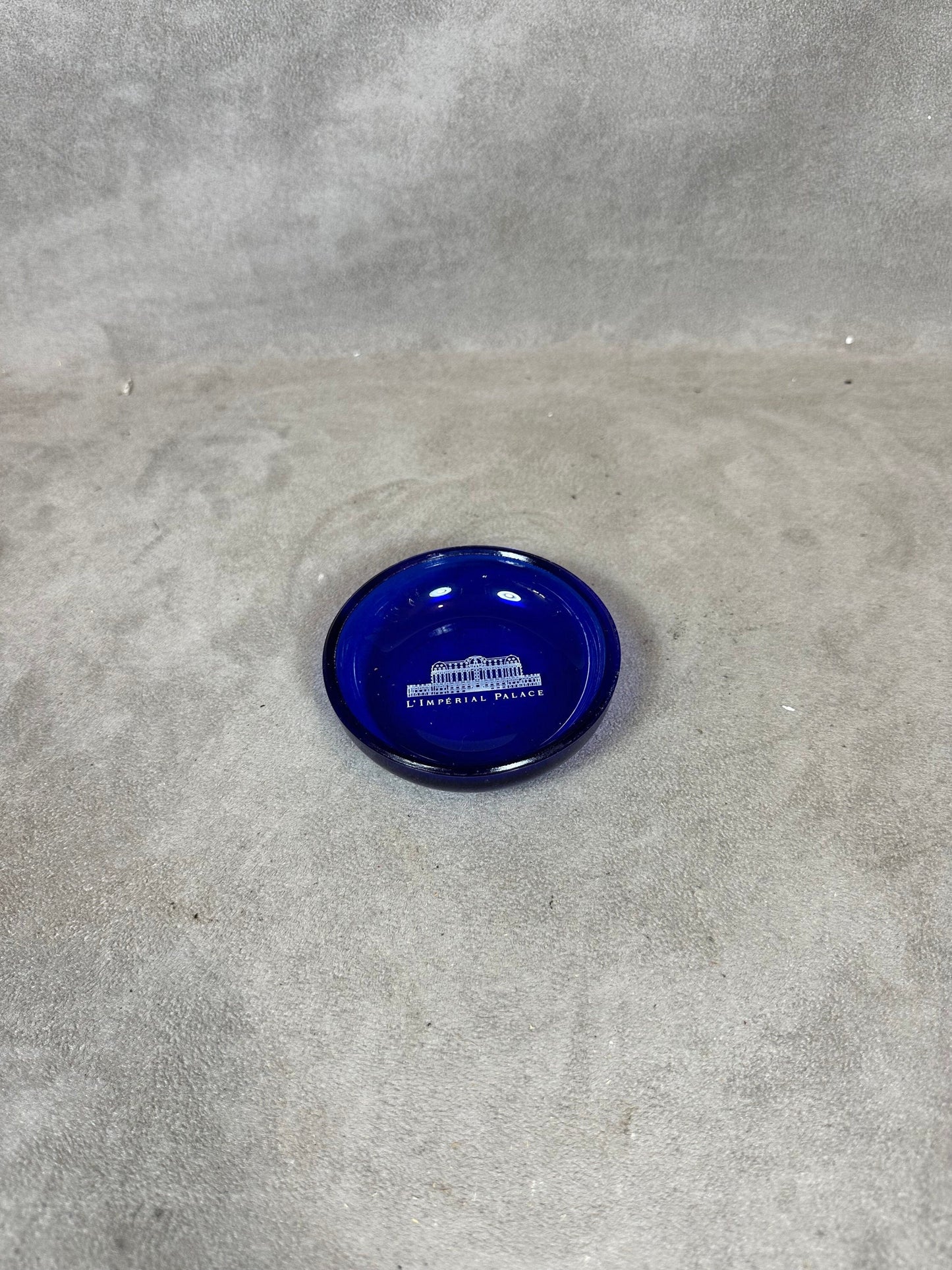 Ashtray from the Hotel Impérial Palace in Annecy in vintage blue glass