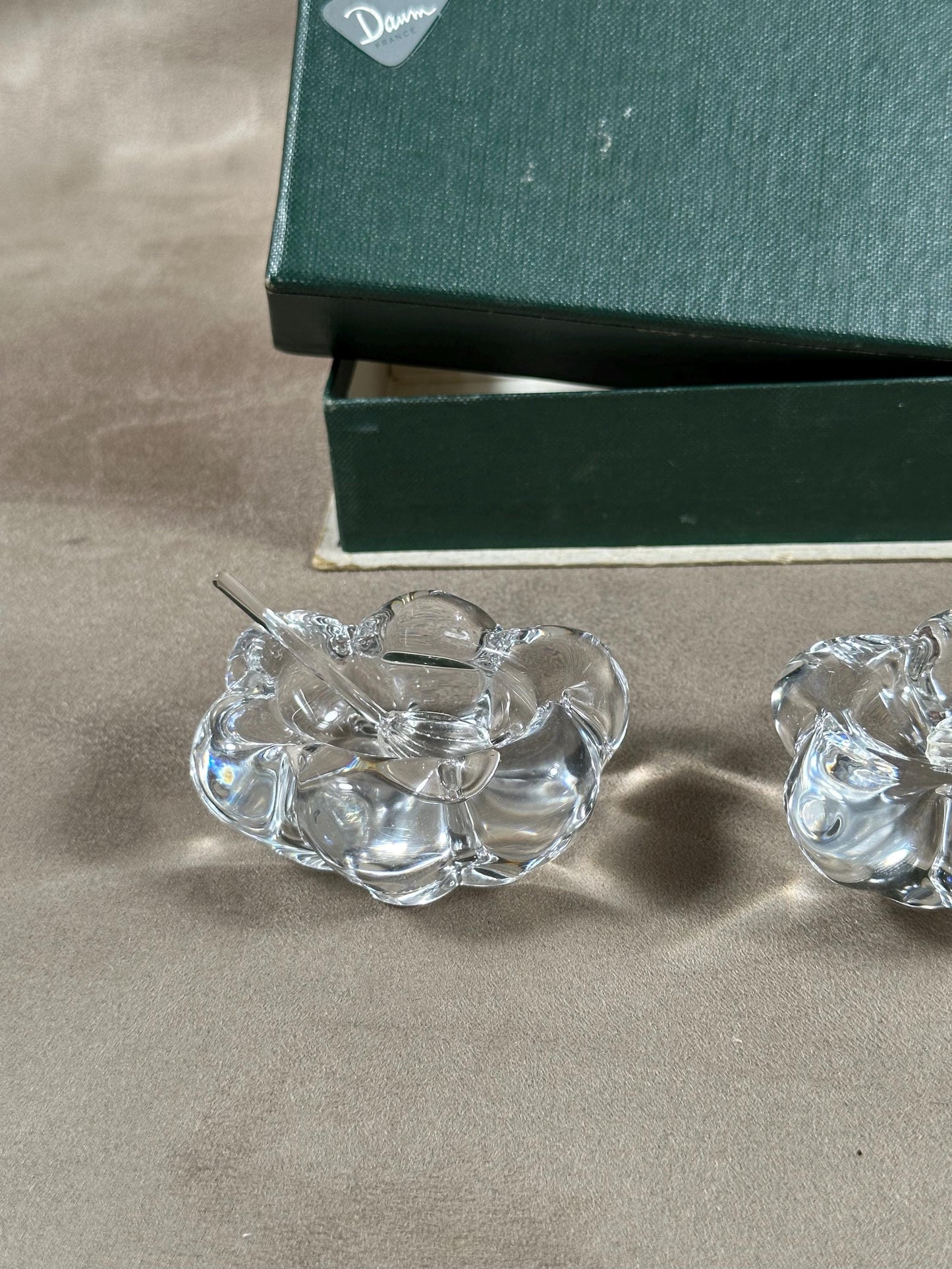 RARE Set of 2 DAUM salt cellars with vintage crystal spoons Made in France 1980s