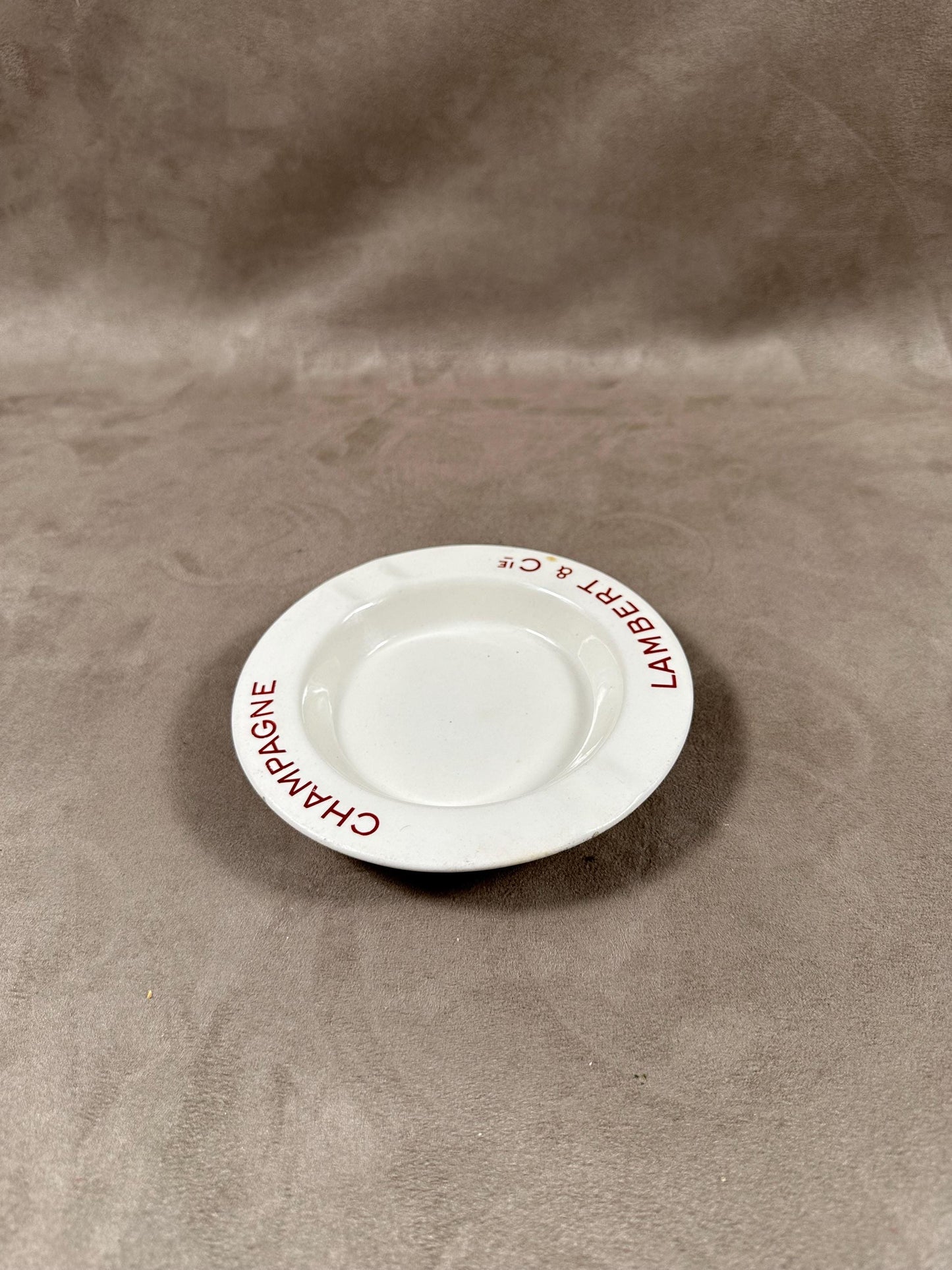 K and G Lunéville Earthenware Advertising Ashtray, Champagne Lambert &amp; Cie, Made in France, Vintage 1980