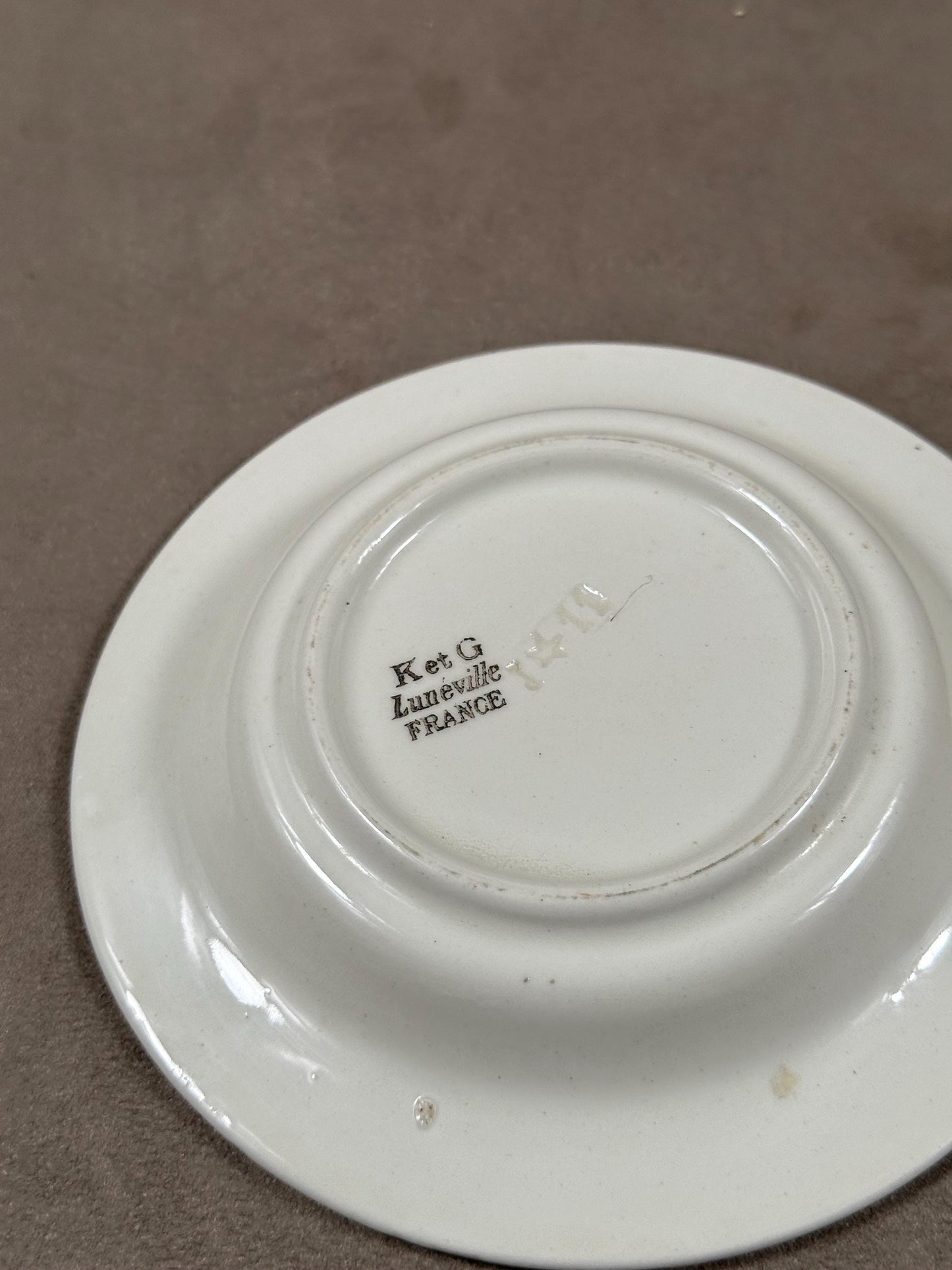 K and G Lunéville Earthenware Advertising Ashtray, Champagne Lambert &amp; Cie, Made in France, Vintage 1980