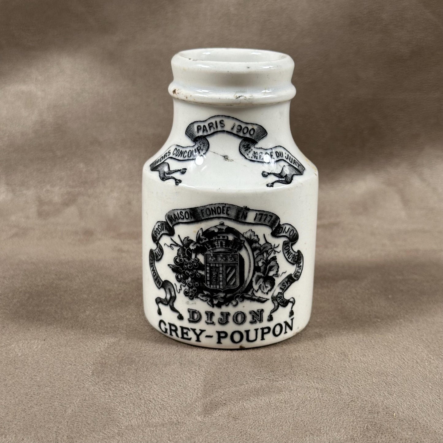 SELTENER Antiker Senftopf aus Steinzeug Grau-Poupon Senf in Dijon 1900 Digoin Sarreguemines Made in France