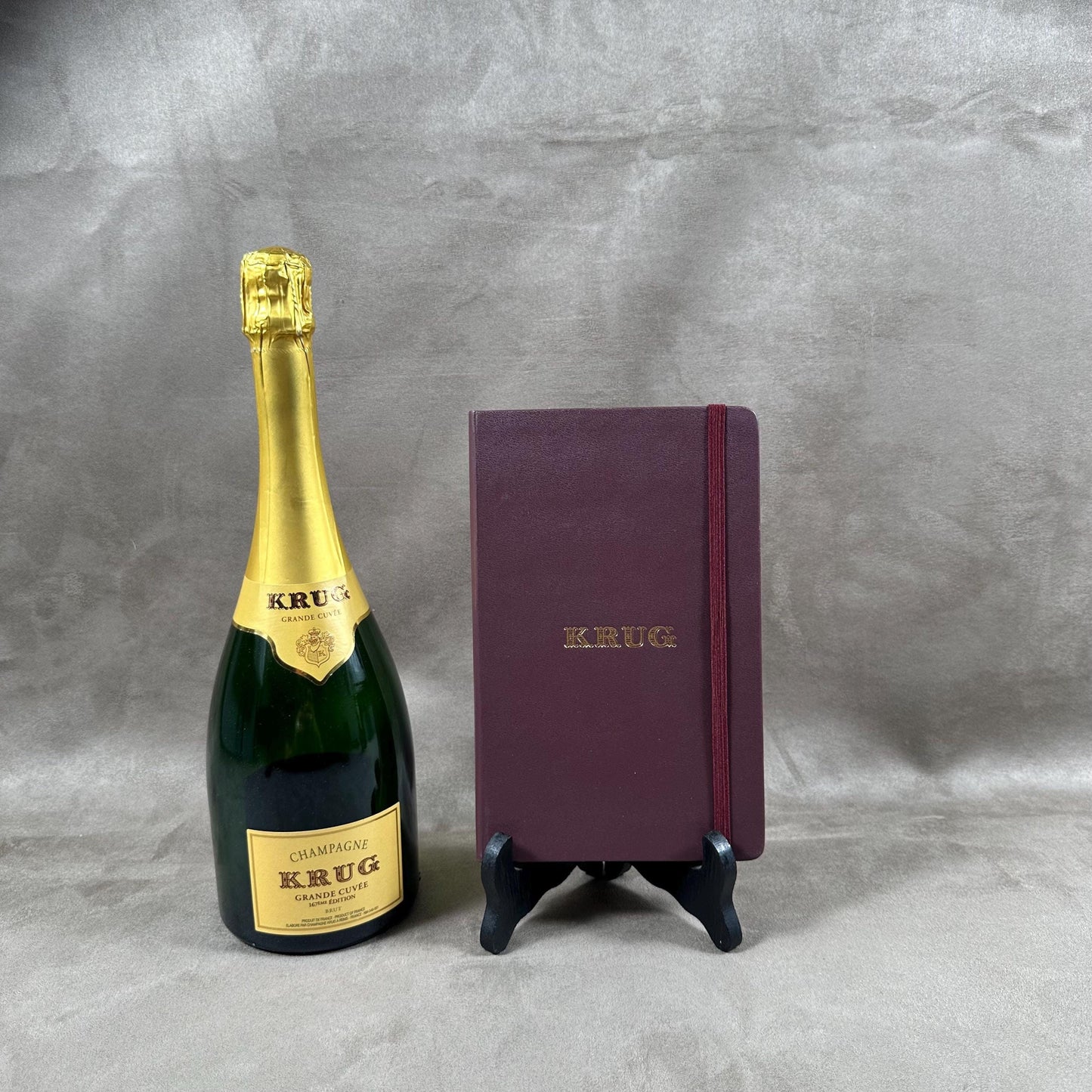 RARE KRUG Champagne Carnet rouge bordeaux en similicuir vintage Made in France Années 1990