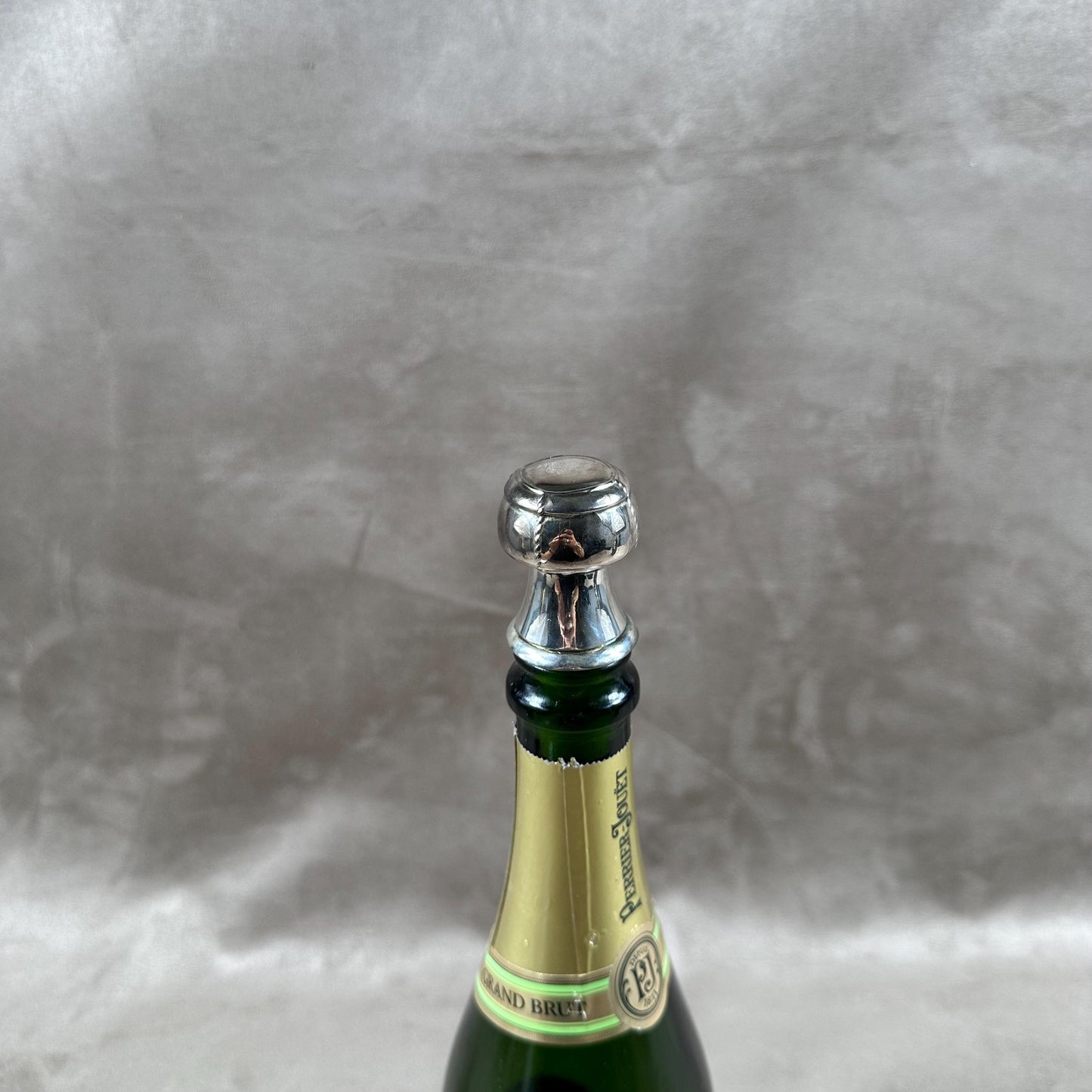 RARE Silver-plated metal stopper in the shape of a cork for an opened bottle of champagne