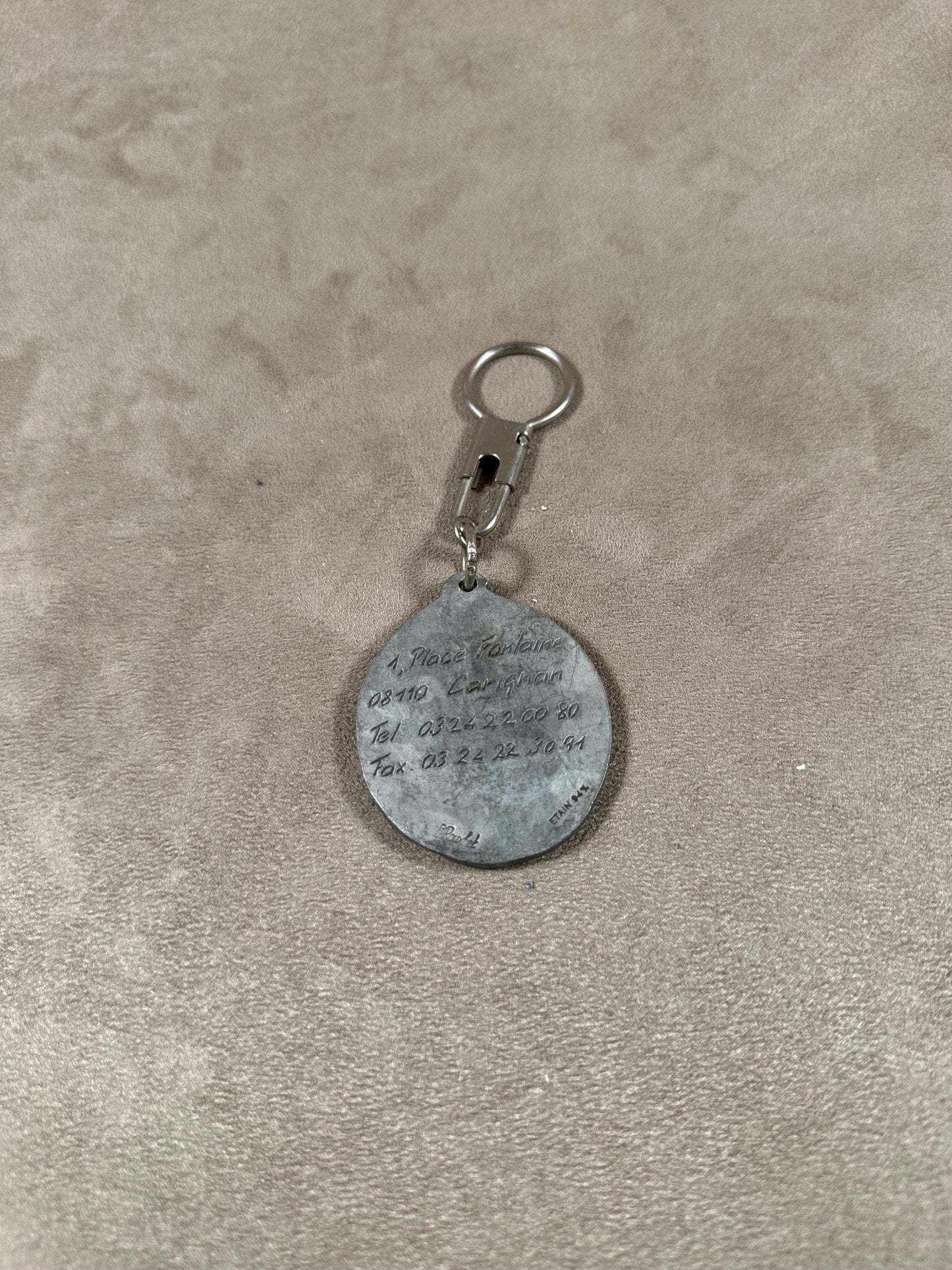 Advertising Pewter Keyring by Rouxhet, Hotel Restaurant Le Grand Cerf, Made in France, Vintage 1970