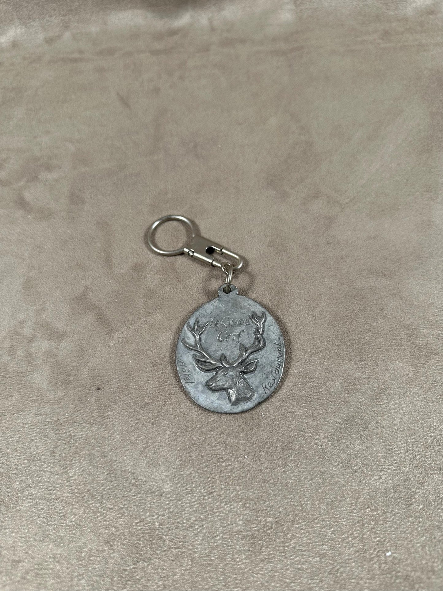 Advertising Pewter Keyring by Rouxhet, Hotel Restaurant Le Grand Cerf, Made in France, Vintage 1970