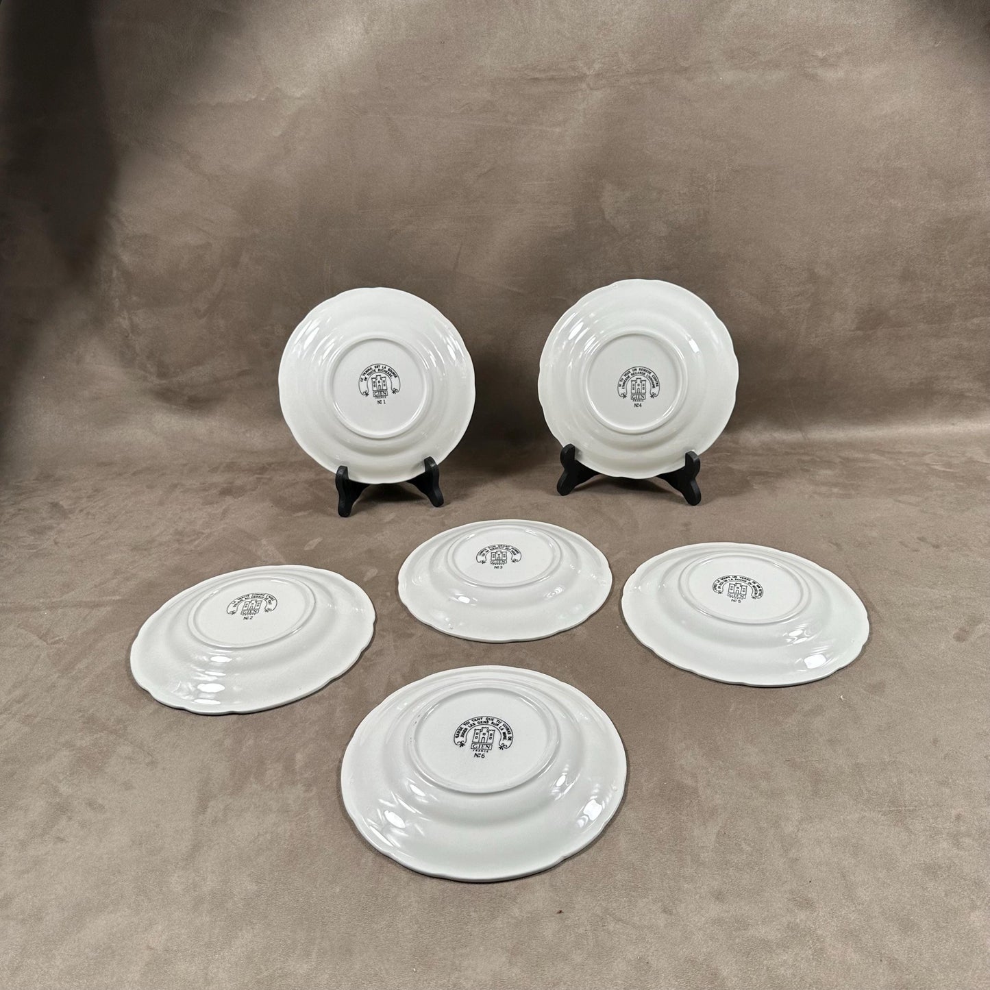 RARE GIEN series of 6 talking plates rebus in vintage ceramic Made in France