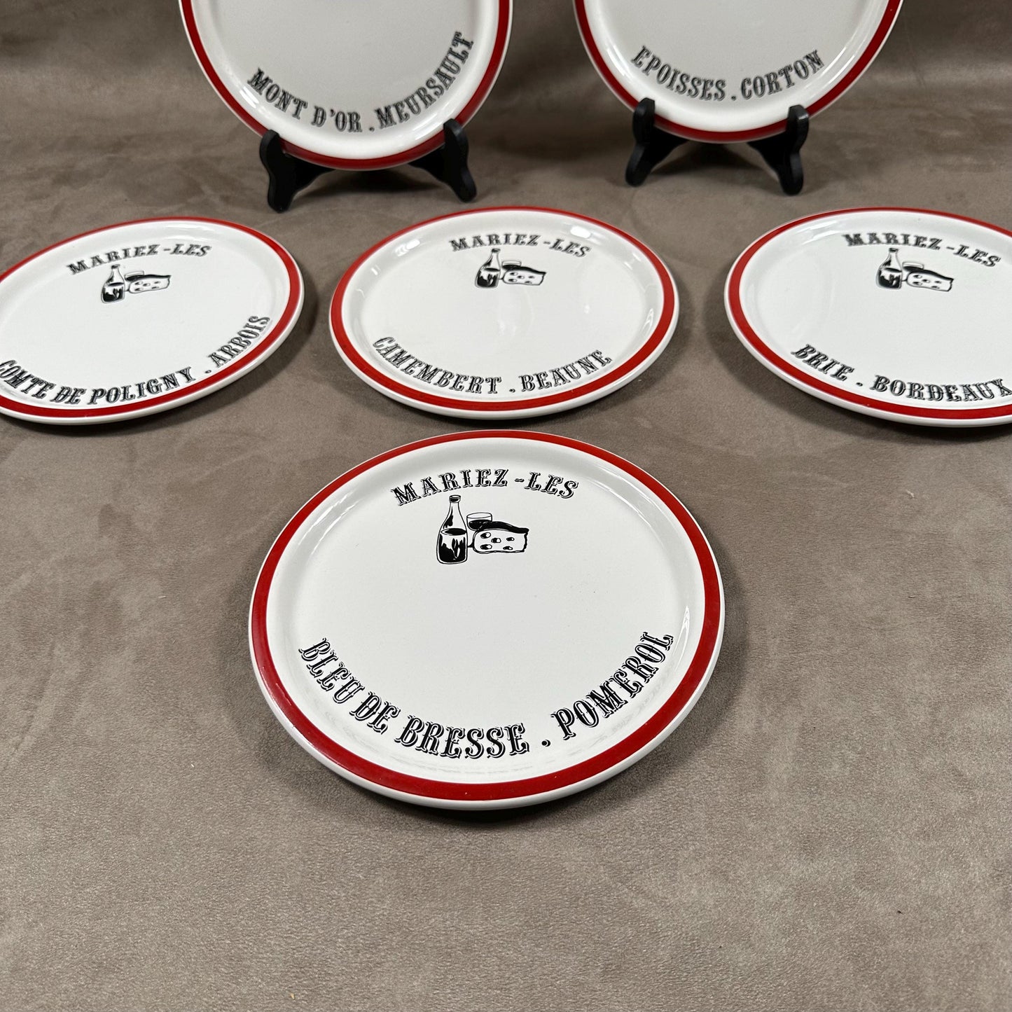 Set of 6 Salins plates on the theme of French wines and cheeses according to French regions Made in France