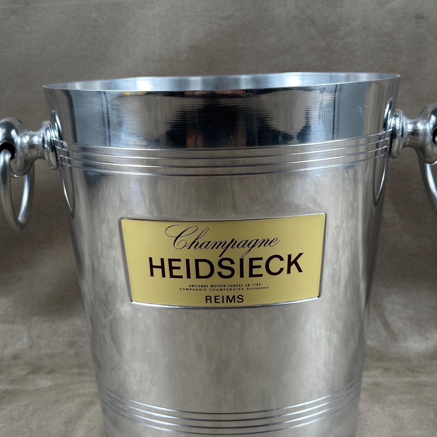 Seau à champagne vintage Heidsieck en aluminium Années 1980