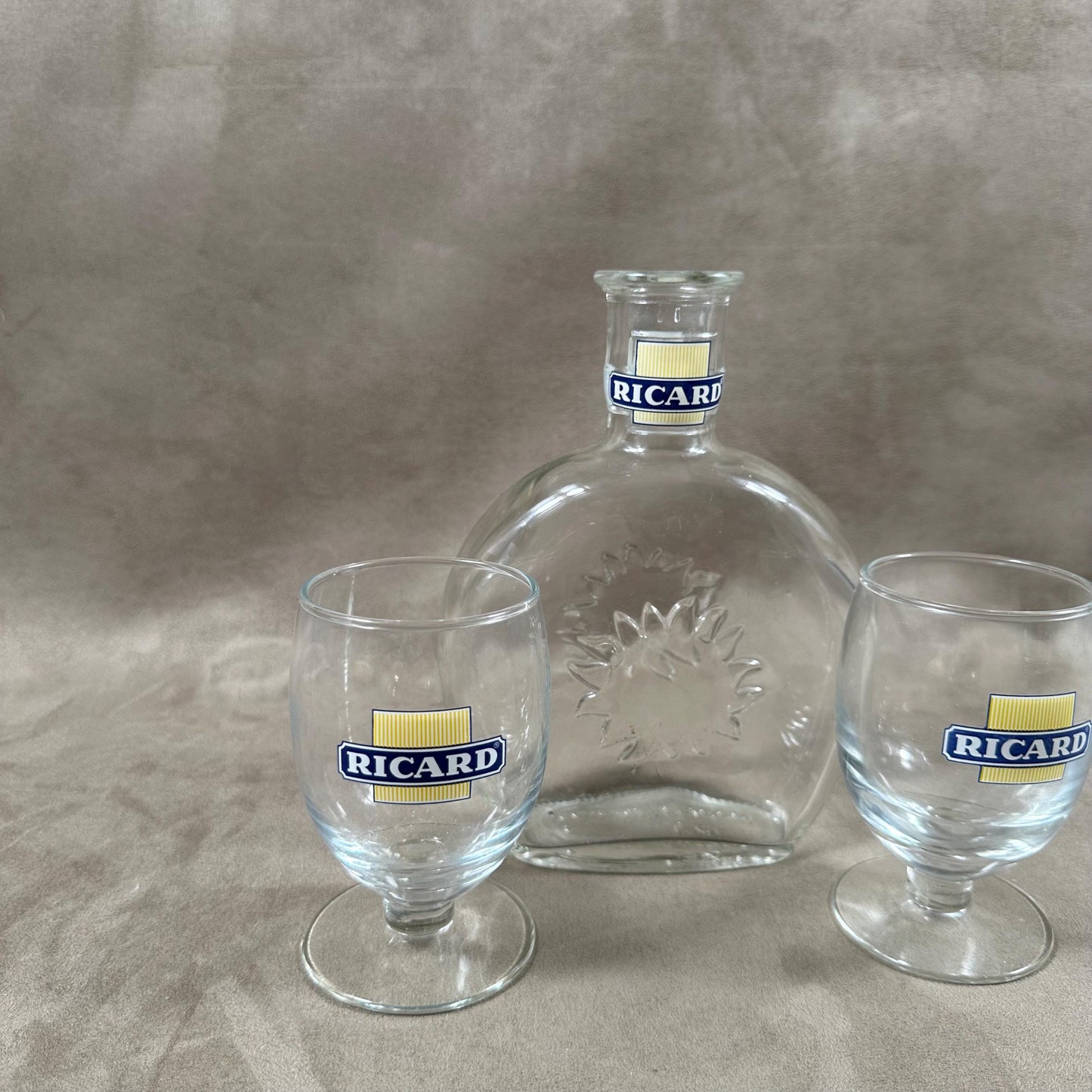 RICARD carafe and 2 vintage glasses advertising items | Made in France | 1970s