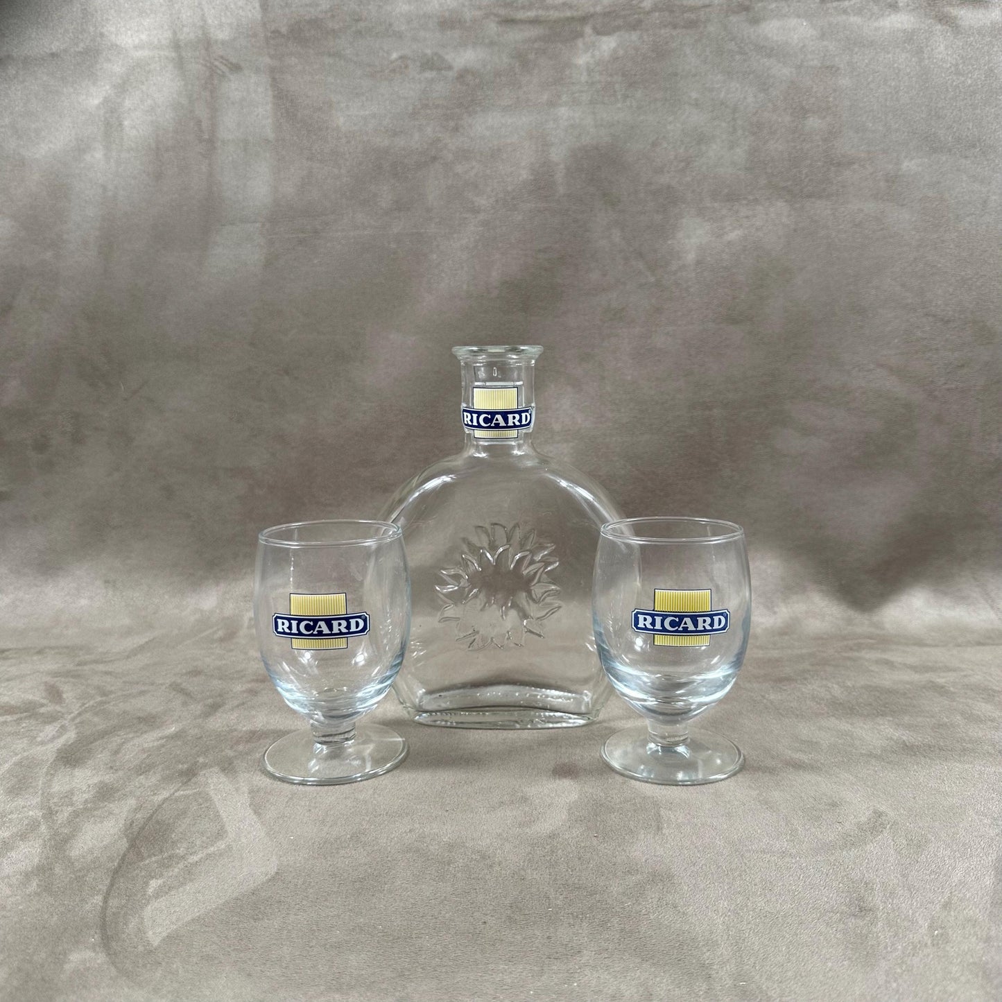 RICARD carafe and 2 vintage glasses advertising items | Made in France | 1970s