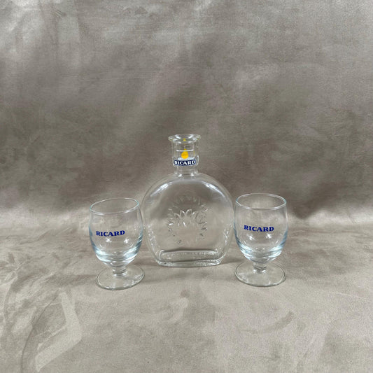 RICARD carafe and 2 vintage glasses advertising items | Made in France | 1970s