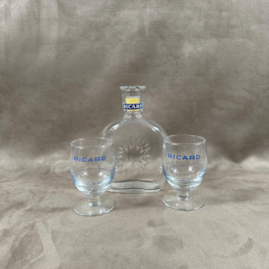 RICARD carafe and 2 vintage glasses advertising items | Made in France | 1970s