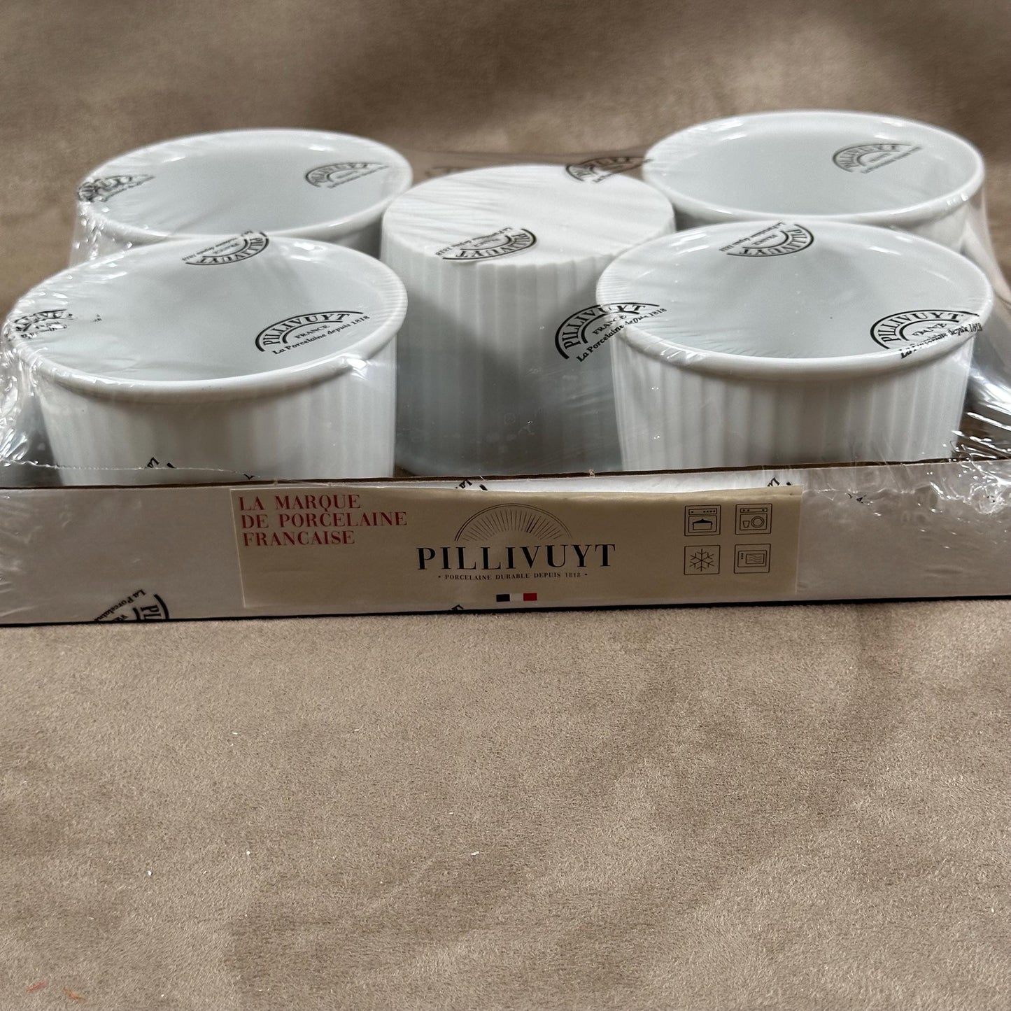 Set of 5 Pillivuyt (France) porcelain ramekins for serving and cooking