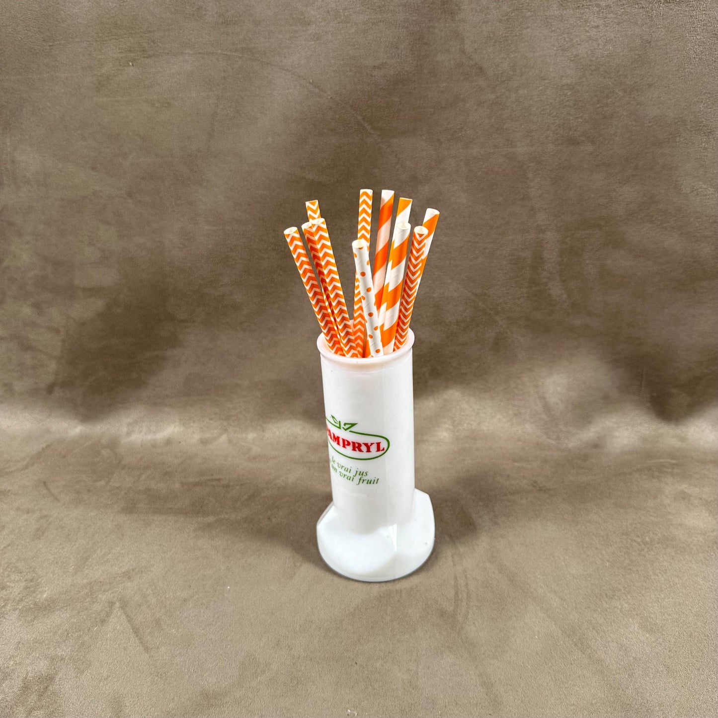 Pampryl Vintage advertising opaline glass straw holder Made in France 1960