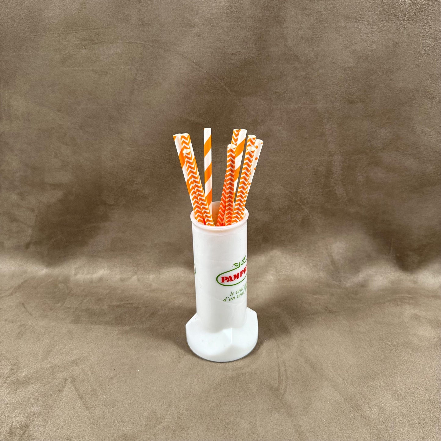 Pampryl Vintage advertising opaline glass straw holder Made in France 1960