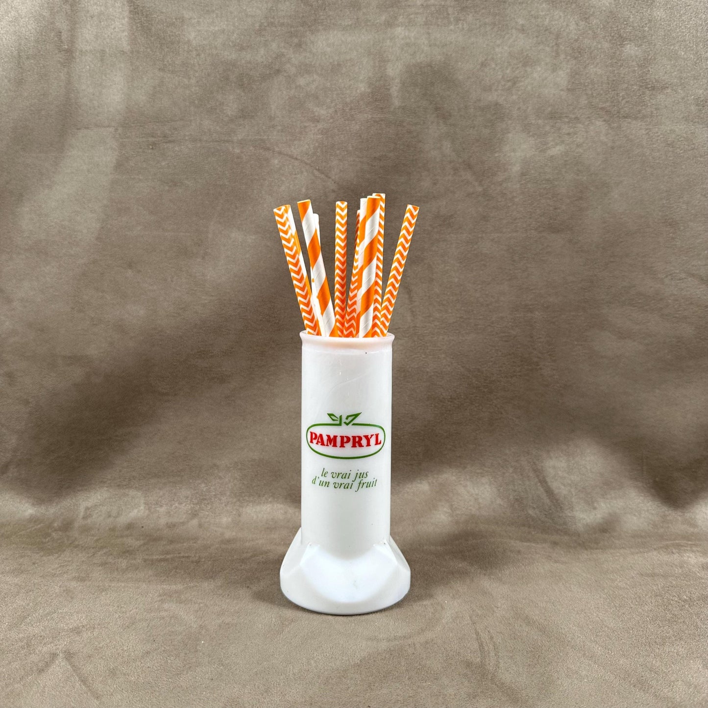Pampryl Vintage advertising opaline glass straw holder Made in France 1960
