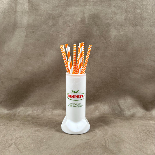 Pampryl Vintage advertising opaline glass straw holder Made in France 1960