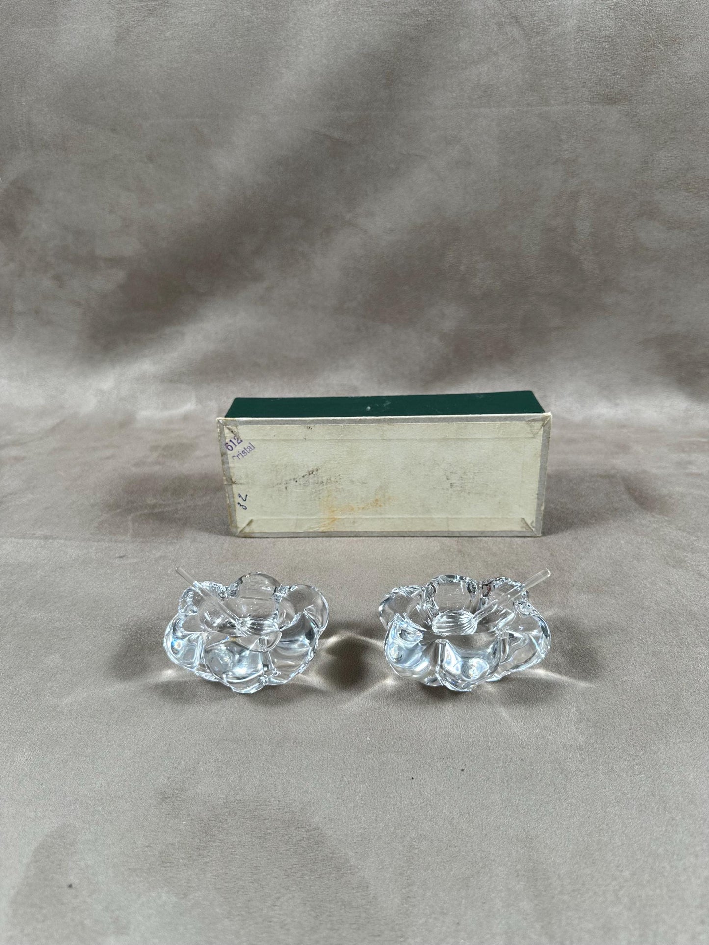 RARE Set of 2 DAUM salt cellars with vintage crystal spoons Made in France 1980s