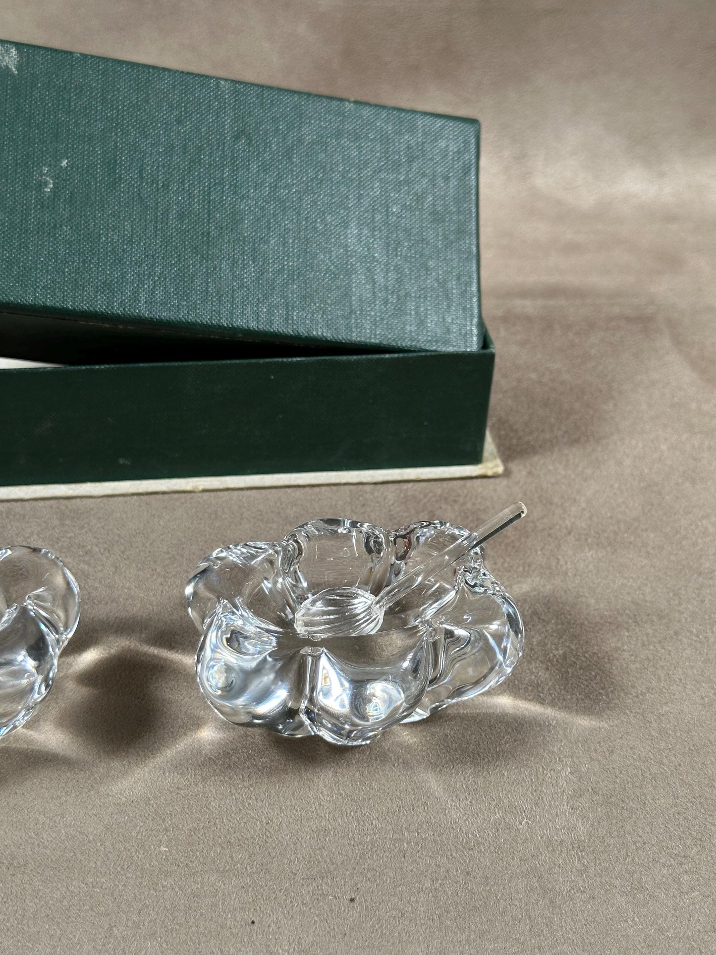 RARE Set of 2 DAUM salt cellars with vintage crystal spoons Made in France 1980s