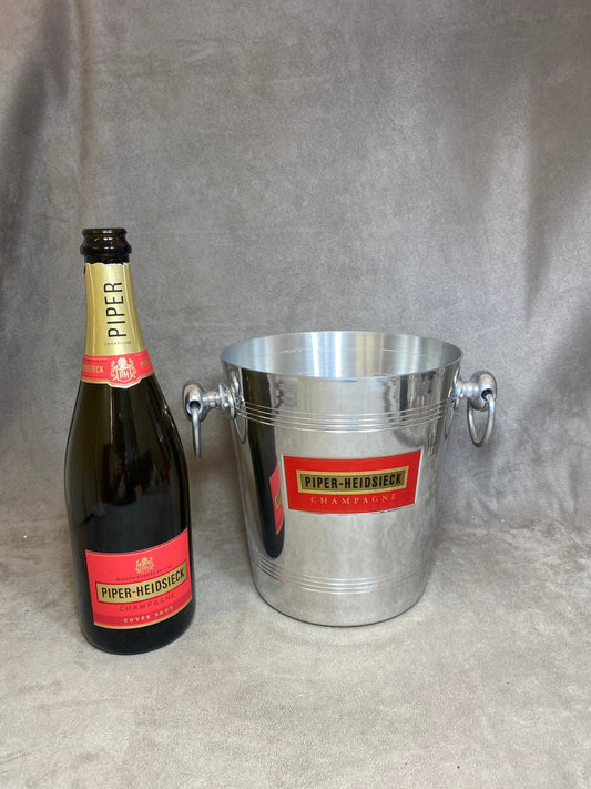 Magnifique seau à champagne vintage Piper-Heidsieck en aluminium Années 1980