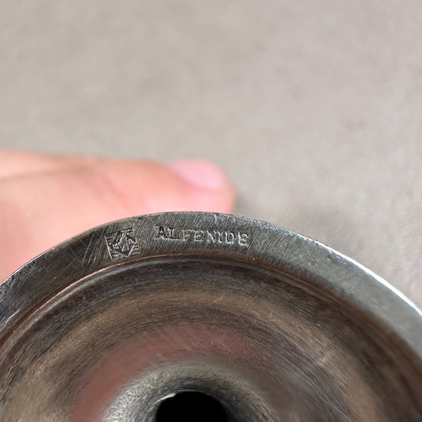 Silver metal egg cups engraved "Mireille" signed Alfenide Made in France 1960