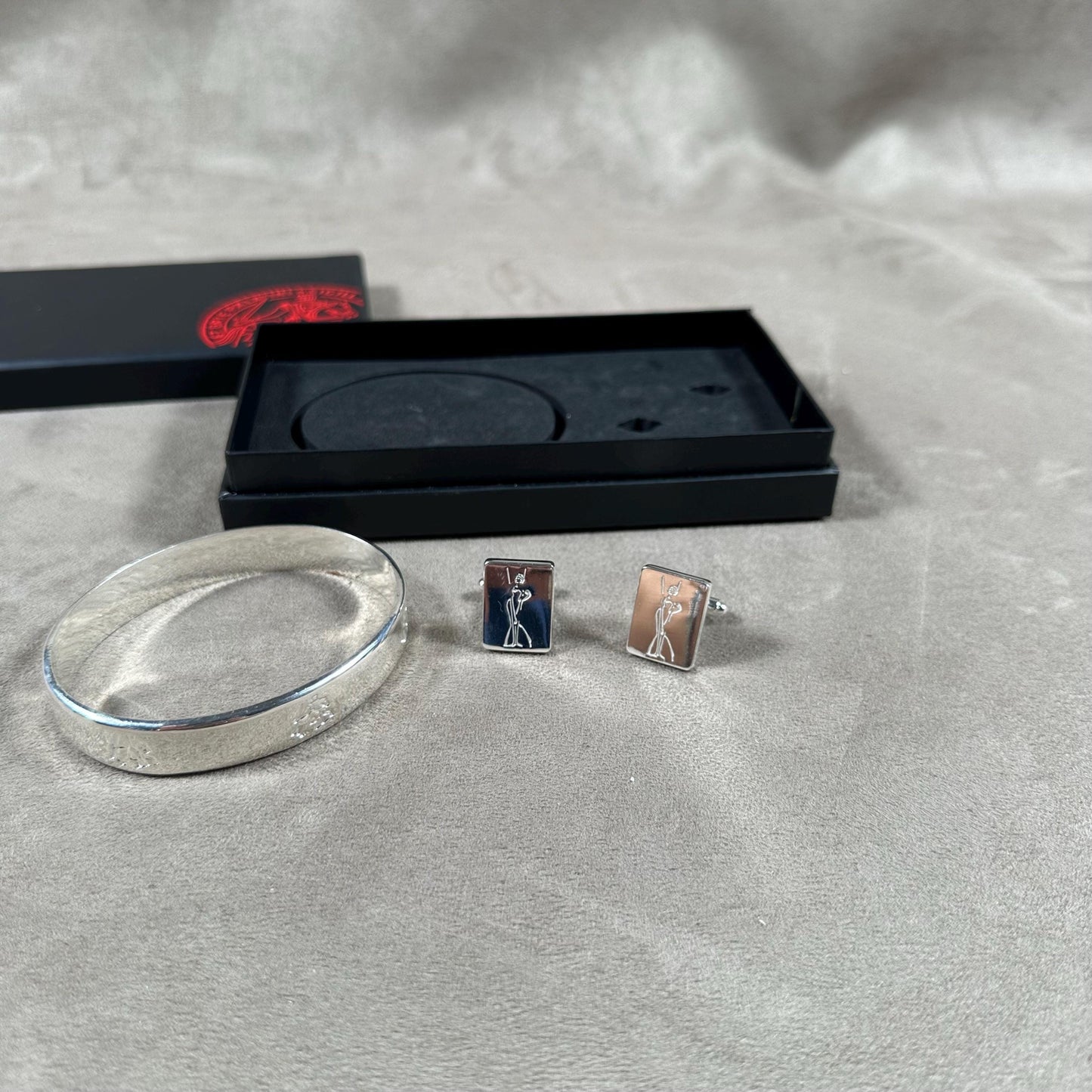Set Champagne Taittinger paire de Bouton de manchette et bracelet en acier en écrin Made in France