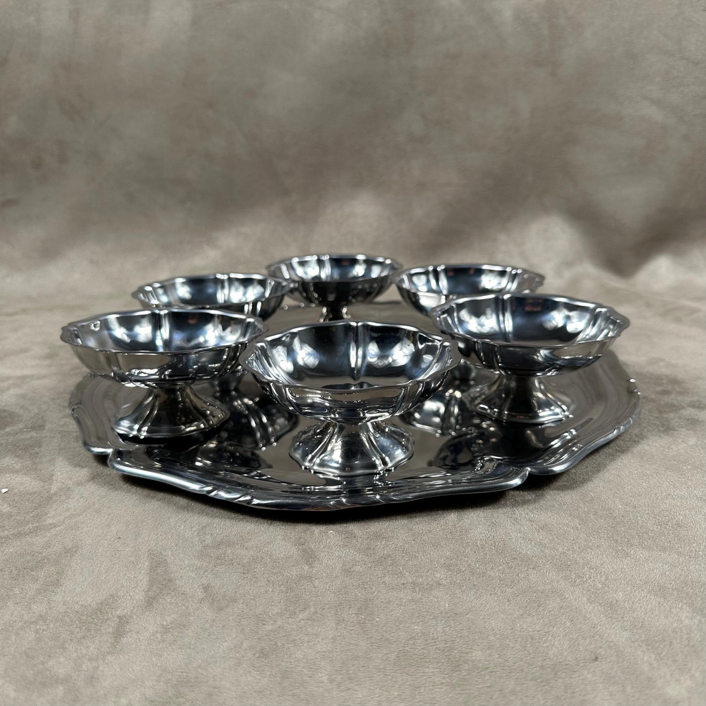 Set of 6 ice cream cups 1 tray Guy Degrenne in 18/10 stainless steel vintage Made in France