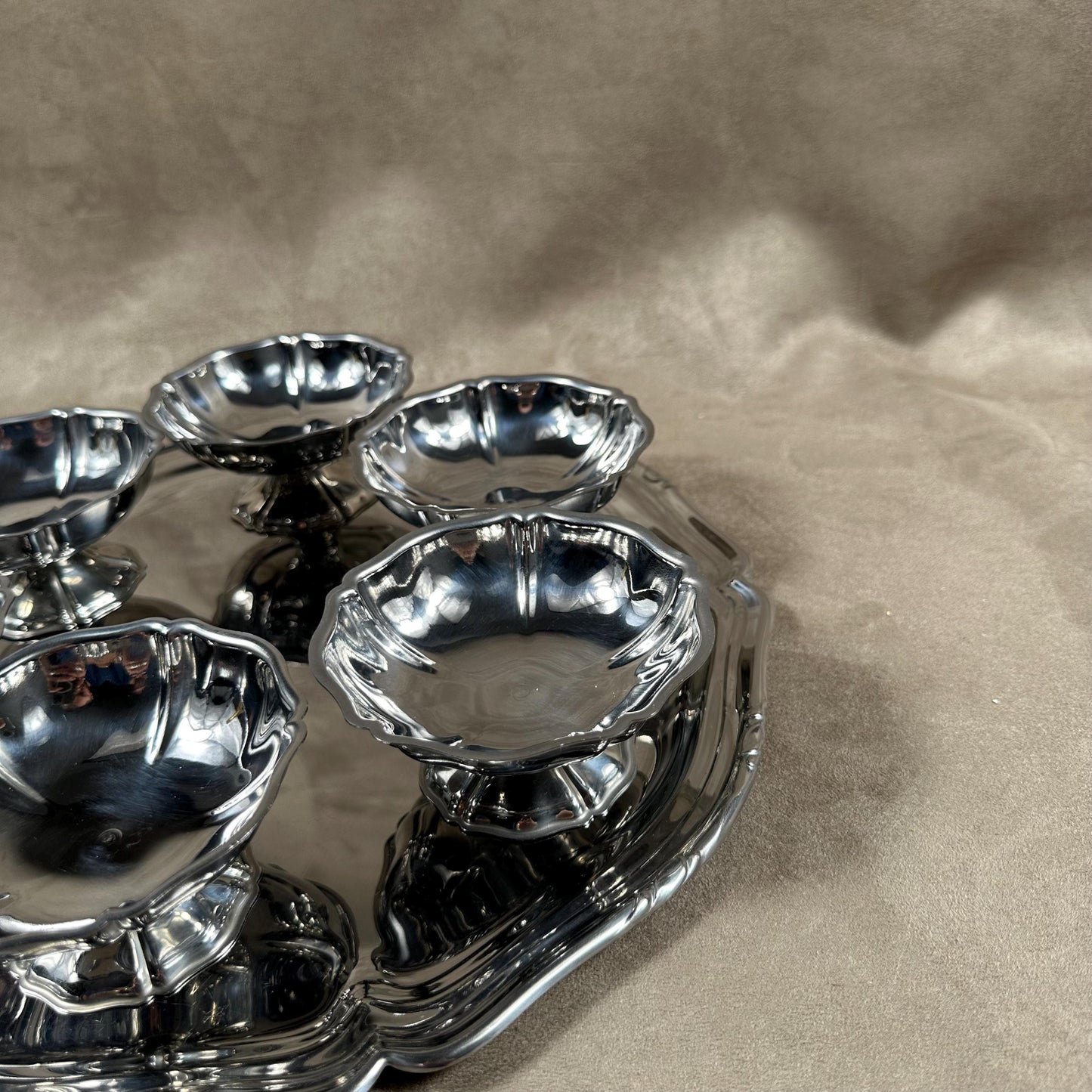 Set of 6 ice cream cups 1 tray Guy Degrenne in 18/10 stainless steel vintage Made in France