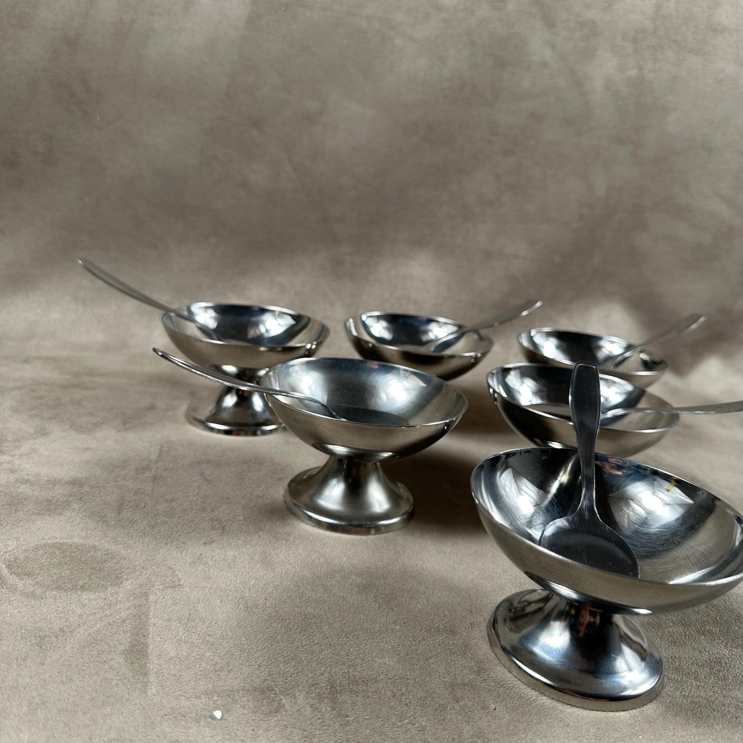 Set of 6 ice cream cups with 6 spoons in 18/10 stainless steel vintage Made in France