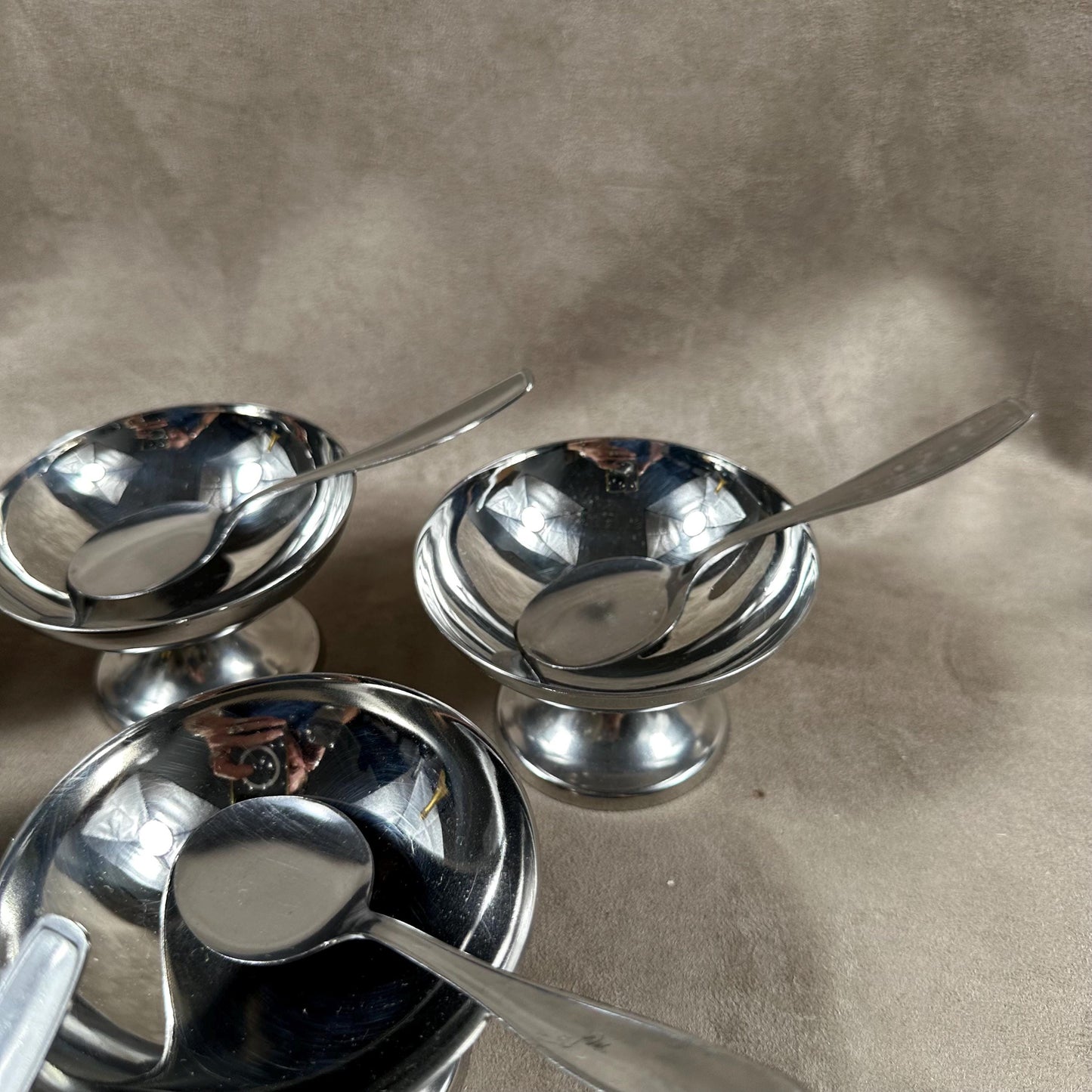 Set of 6 ice cream cups with 6 spoons in 18/10 stainless steel vintage Made in France