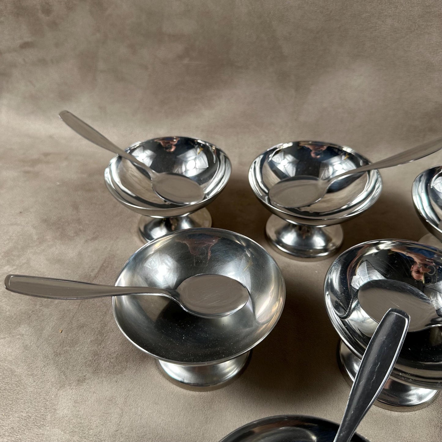 Set of 6 ice cream cups with 6 spoons in 18/10 stainless steel vintage Made in France