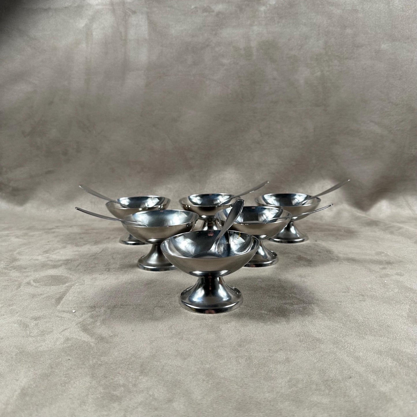 Set of 6 ice cream cups with 6 spoons in 18/10 stainless steel vintage Made in France