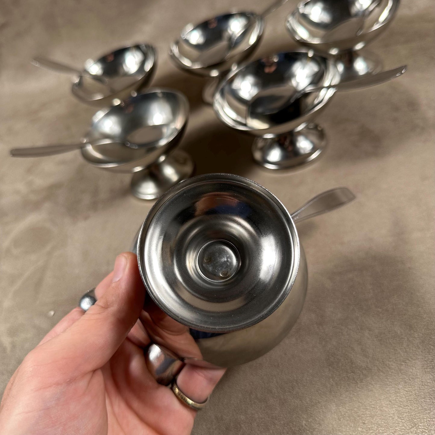 Set of 6 ice cream cups with 6 spoons in 18/10 stainless steel vintage Made in France