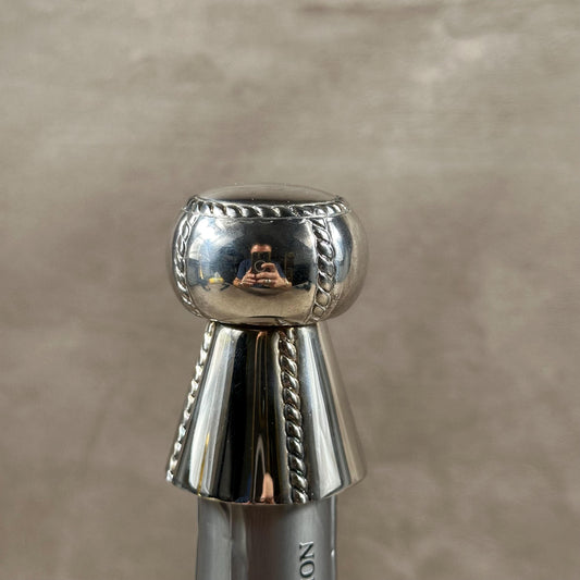 RARE Silver-plated metal stopper in the shape of a cork for an opened bottle of champagne