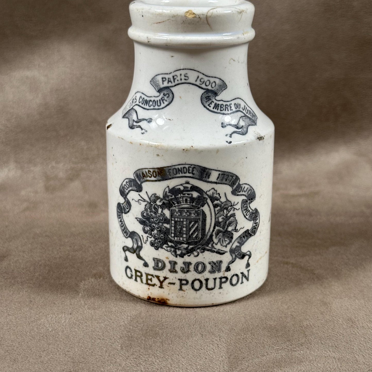 RARE Moutardier ancien en grès Moutarde Grey-Poupon à Dijon 1900 Digoin Sarreguemines Made in France