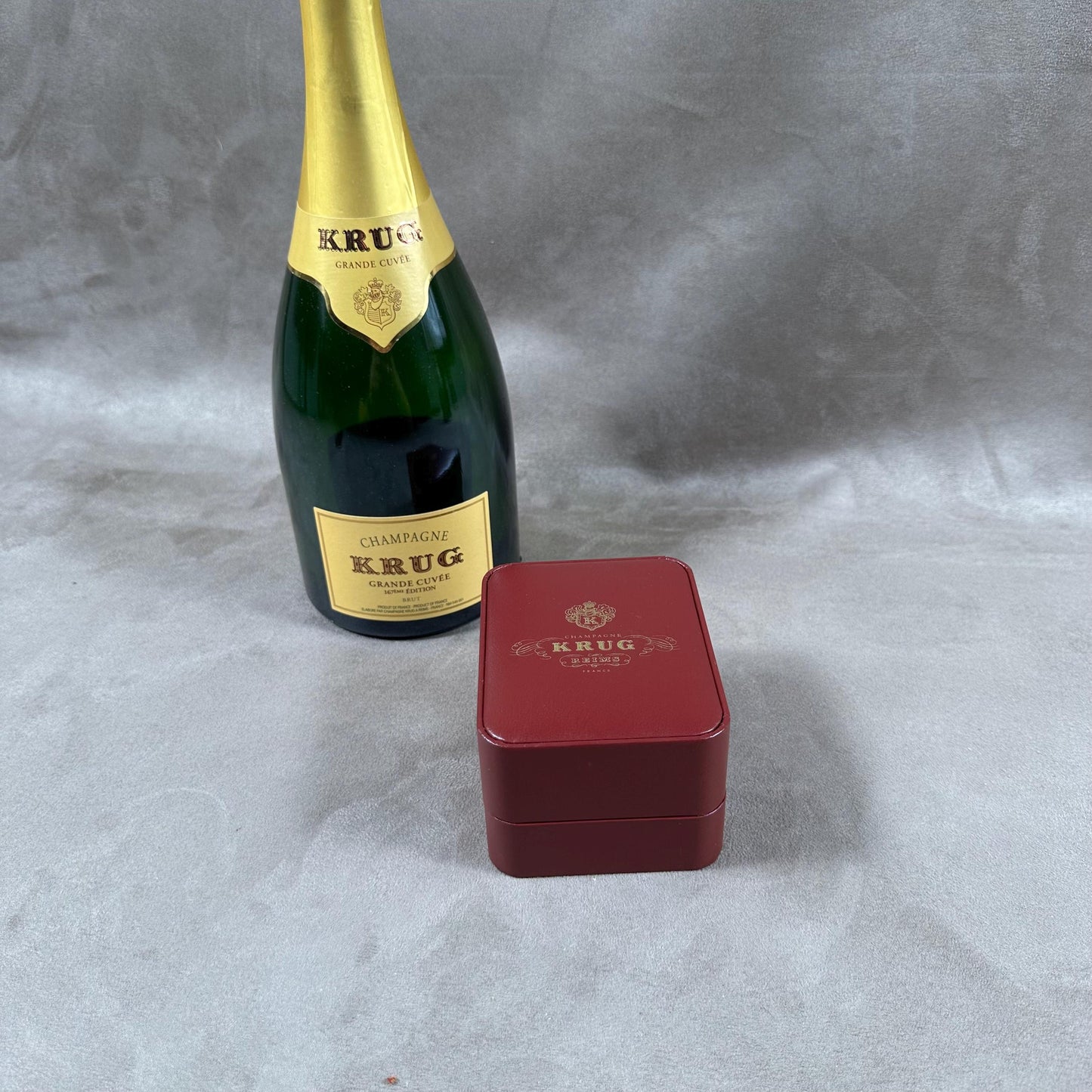 RARE Krug champagne watch with dual time zone and burgundy leather strap dial in its case 1990