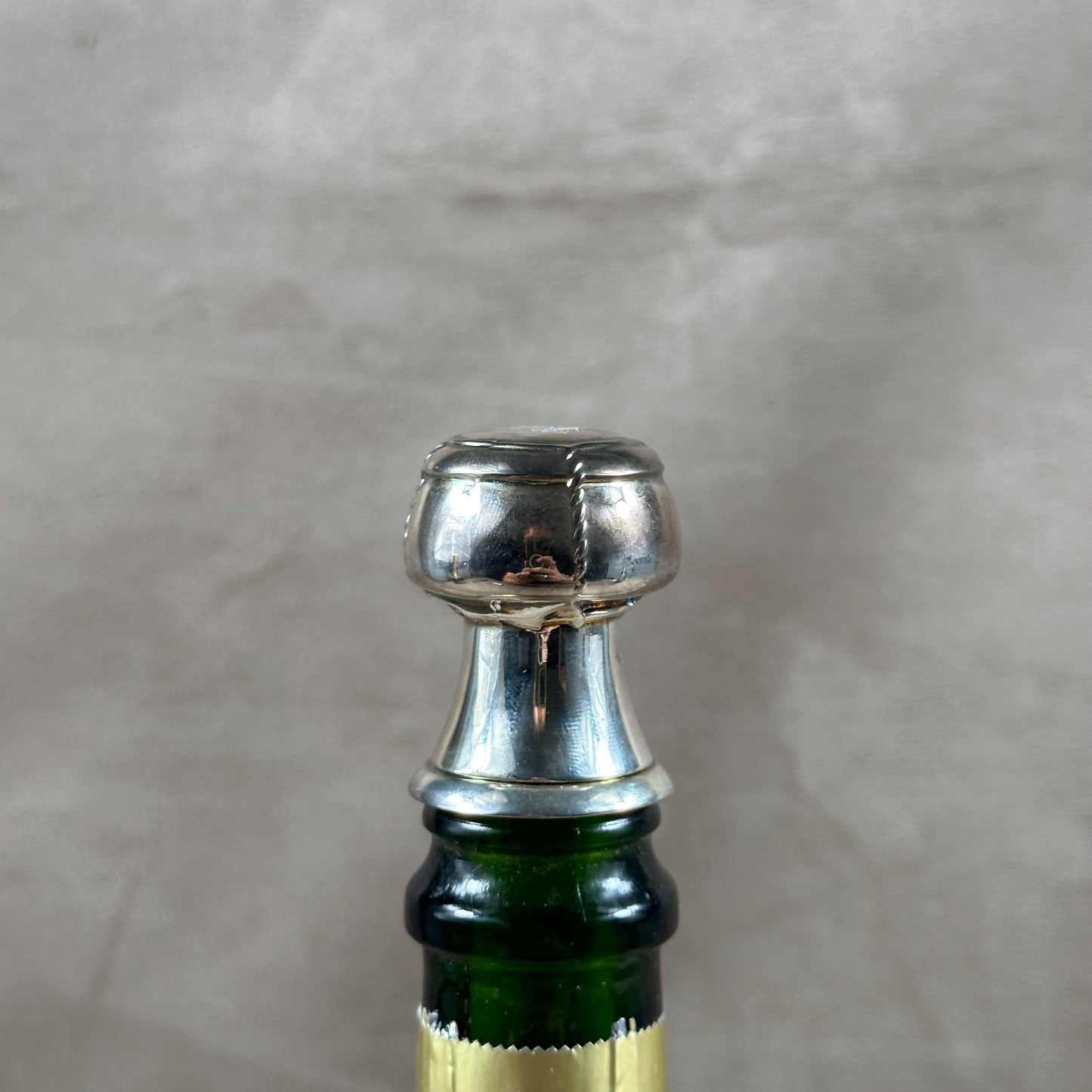 RARE Silver-plated metal stopper in the shape of a cork for an opened bottle of champagne