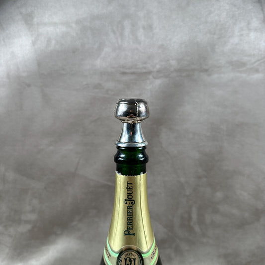 RARE Silver-plated metal stopper in the shape of a cork for an opened bottle of champagne