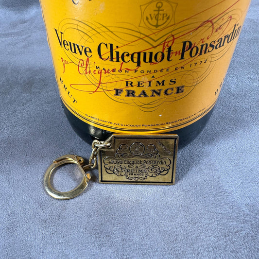 RARE Veuve Clicquot key ring in vintage patinated gold metal Made in France 1980s